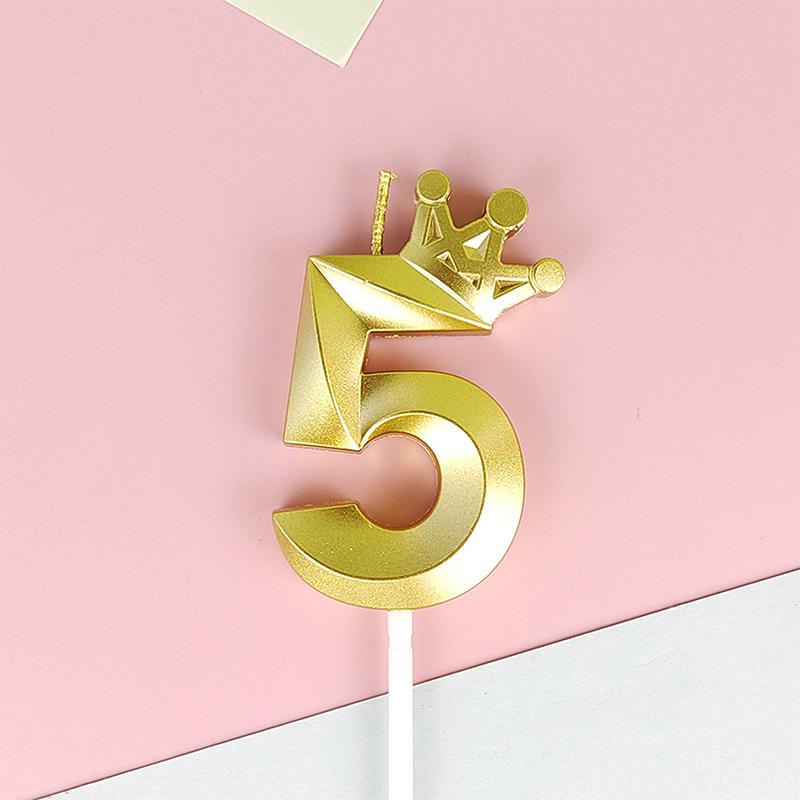 1 Pc Gold Crown Digital Candle Number Birthday Cake Candle Kids Birthday Party Wedding Cake Candle 0-9 Number Candle
