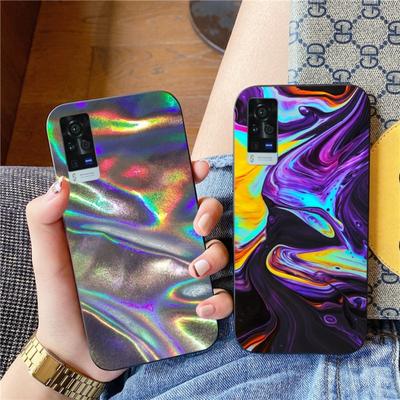 Funda de Teléfono con Patrón Colorido Holográfico Para VIVO Y95 Y93 Y31 Y20 V19 V17 V15 Pro X60 NEX Cubierta de Teléfono Negra Suave