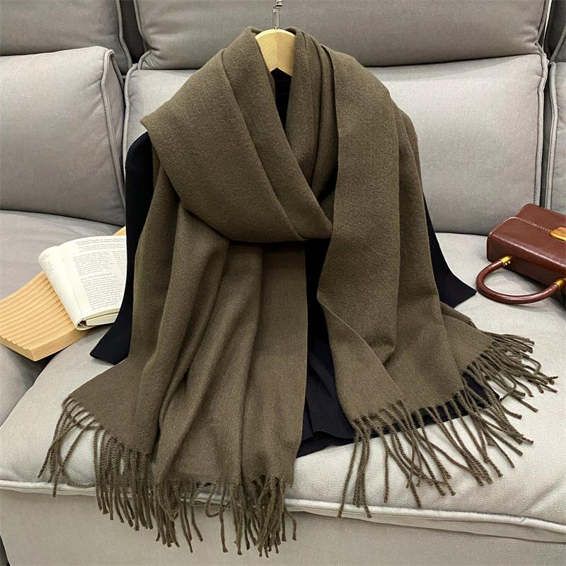 Luxury Solid Cashmere Scarf Women Winter Tassel Shawl Pashmina Big Size Handkerchief Lady Soft Outdoor Windproof Ski Bufanda