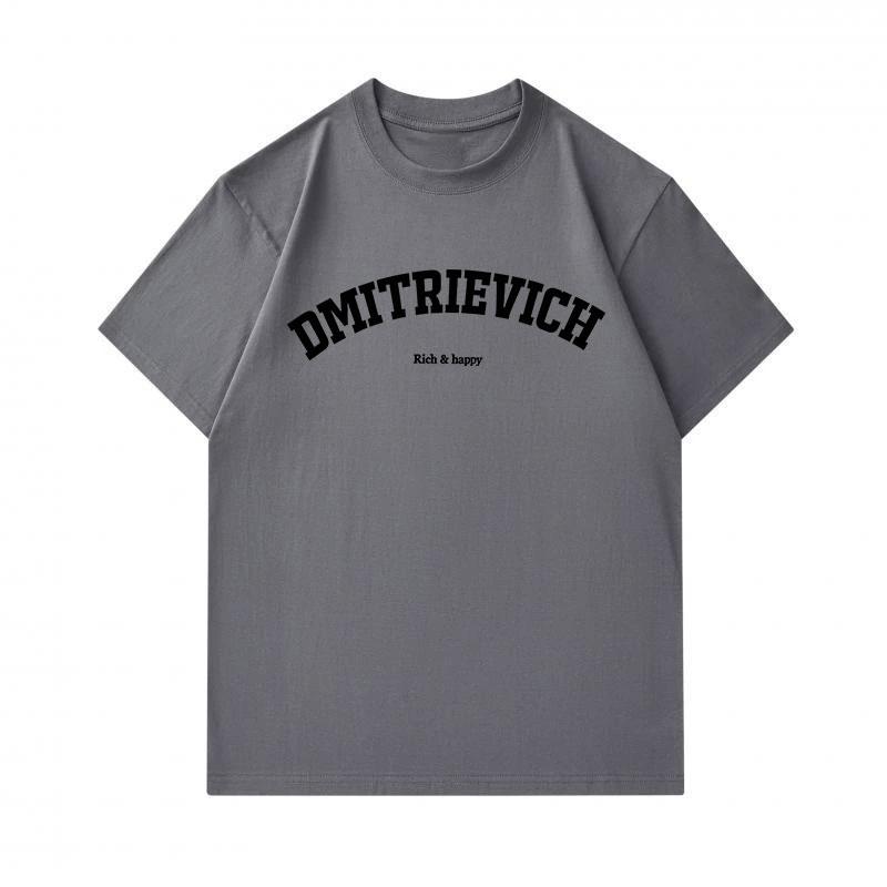 Men's 100% Cotton Crew Neck Short Sleeve T-Shirt, Casual Arched Letter Print Rich & Happy Pattern Soft Breathable Everyday Wear Top for Daily Outdoor