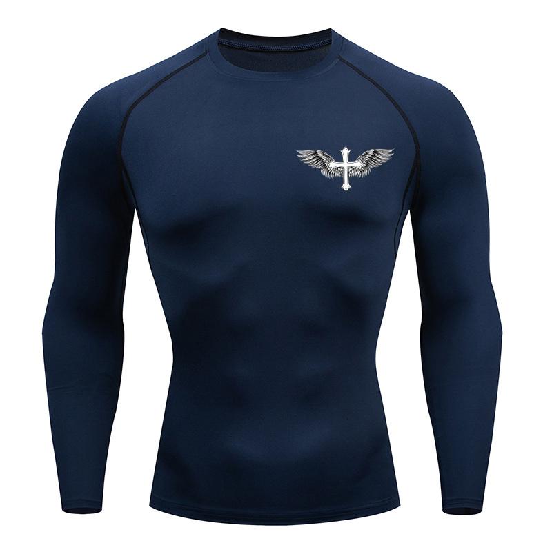 Cross Wings Print Compression Shirt for Men Christian Athletic Tshirt Sporty Tees Tops Gym Workout Running Baselayers Undershirt