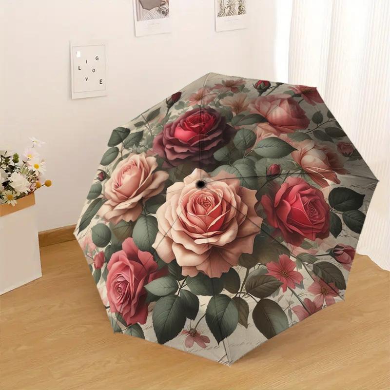 1pc Rose Floral Pattern Umbrella Design Automatic Opening and Closing Umbrella, High-quality Travel Umbrella, Lightweight and Portable, -79