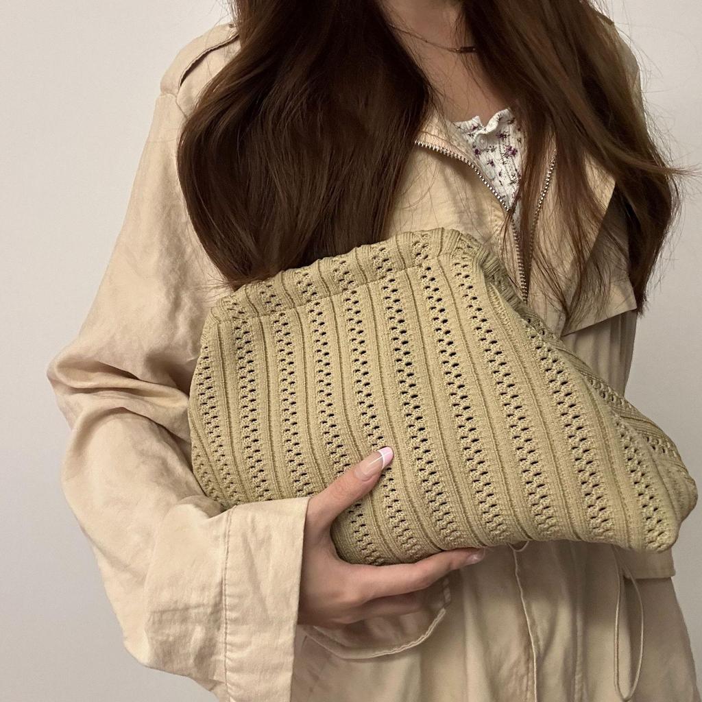 2025 Nuova Borsa a Maglia a Grande Capacità con Motivo a Righe, Versatile Color Block Flyknit
