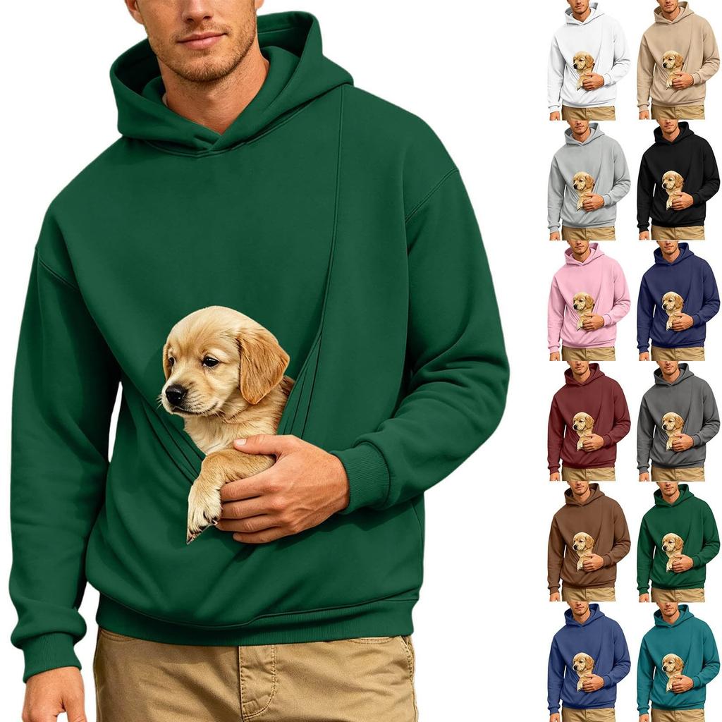 Men's Hooded Sweatshirt Loose Fit Long Sleeve with Large Front Pocket and Pet Pocket