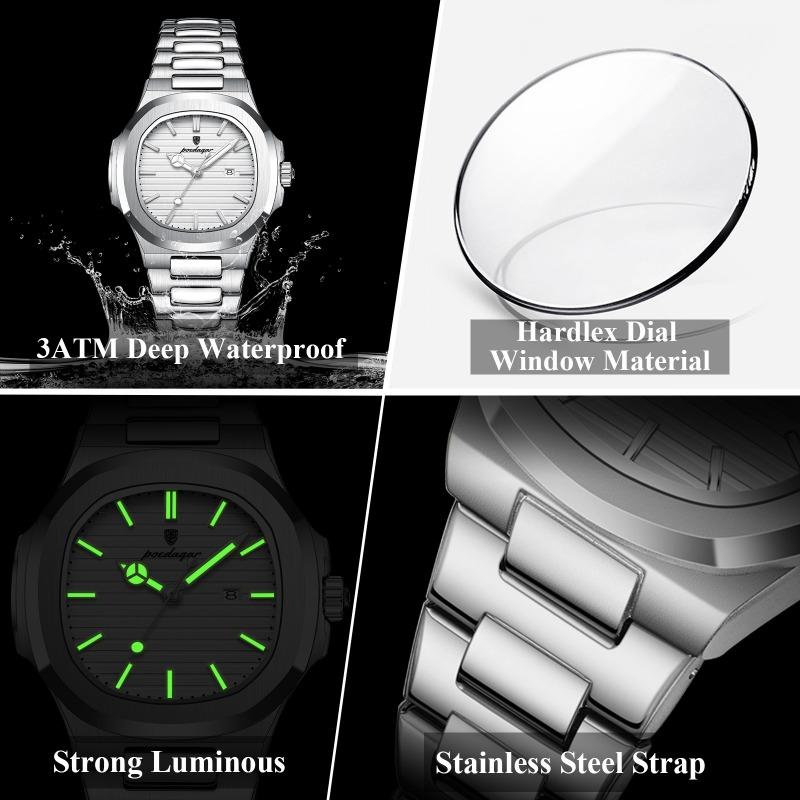 POEDAGAR Montre-bracelet Femme Exquise Étanche Lumineuse Date Mode Montres Dames Acier Inoxydable Montre à Quartz