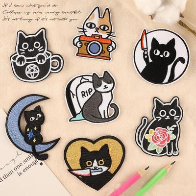 Cartoon Cat Patch DIY Craft Supplies Embroidered Patches For Kids Clothes Applique Funny Animal Embroidery Patch For Clothing Stickers