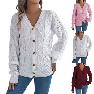 Women's Fashion Casual Long Sleeve Button Knitted Cardigan Sweater Jacket Solid Color Cardigan Coat