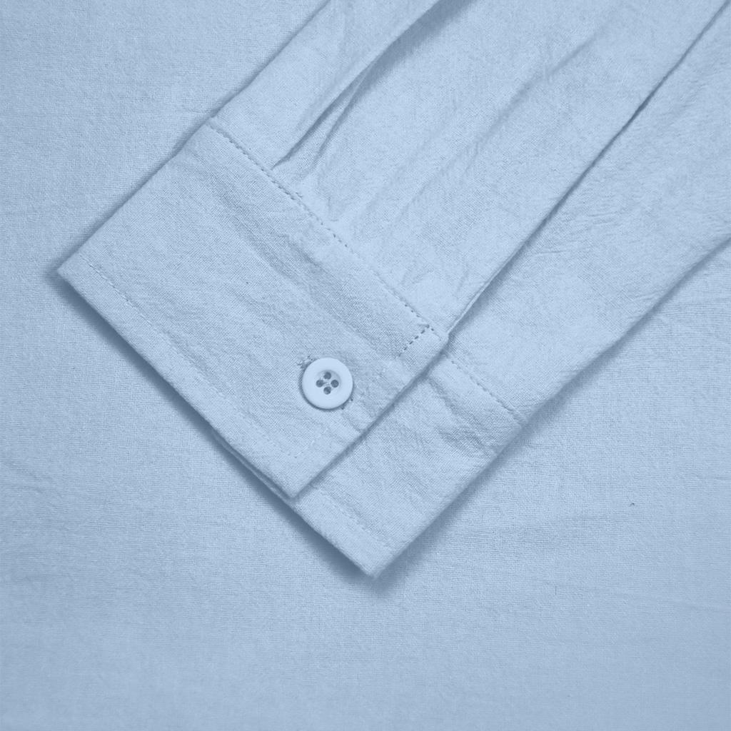 Men's Loose Linen Solid Color Long Sleeved Stand Up Collar Top Men's Casual Shirt