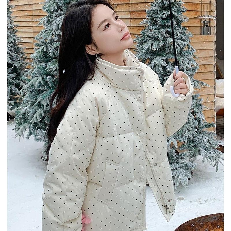 

Розовая одежда в горошек, милая хлопковая стеганая одежда, женская короткая свободная зимняя одежда нового дизайна, маленькая хлопковая стеганая одежда S