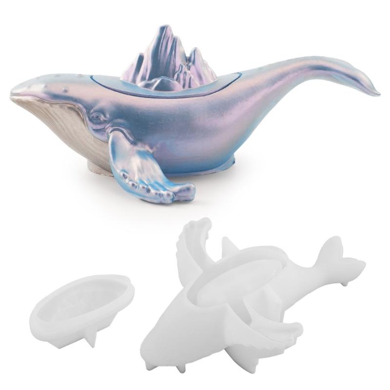 Silicone Whale Ocean Animal Storage Box Mold for Home Organization Heat Resistant Jewelry Container with Lid Mould