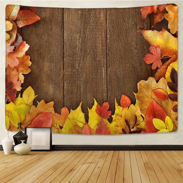 Vintage Wandteppich aus Holzbrett, Wandbehang, Kunst, goldbraune Blätter auf Holz, Wanddecke, Heimdekoration