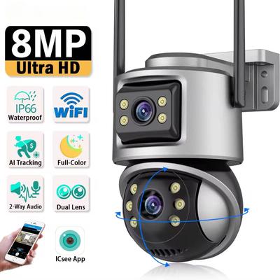 4K 8MP Dual Lens Dual Screen PTZ Camera Wifi IP Camera 8MP HD Security CCTV Video Surveillance Camera Auto Tracking iCsee P2P