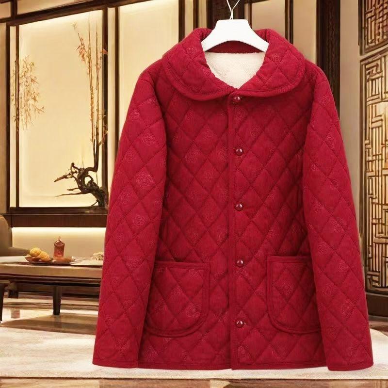 Winter lockere warm gefütterte Fleecejacke für Mütter mittleren und höheren Alters Stilvolle verdickte Baumwolljacke Damen Herbst- und Winter-Baumwolljacke