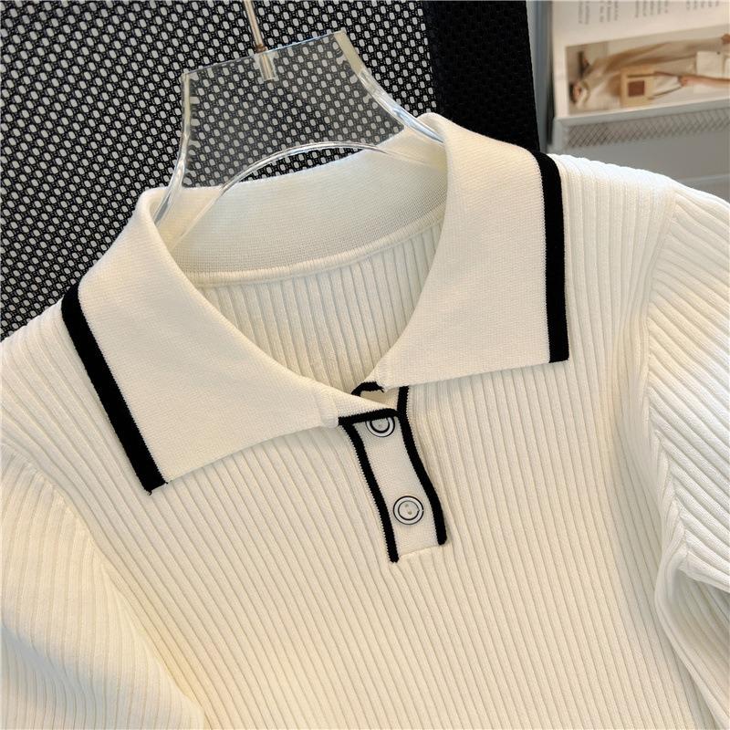 New Knitted Short Sleeve Women Blouse Summer Lapel Loose Slim Fit Ice Silk Shirt Pullover Sweater Casual Simple Sweet Tops Elegant Fashion Clothing