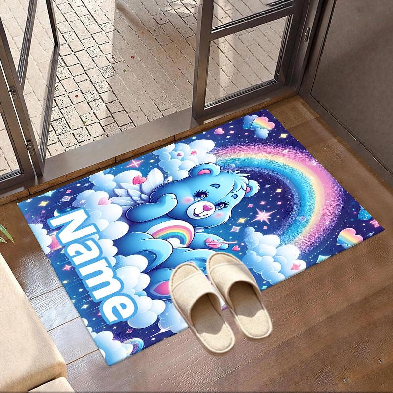 Custom Name Personalized Care Bears Print Carpet, Versatile Home Decor Rug, for Playroom, Apartment, Balcony, Entryway, Hallway Gift