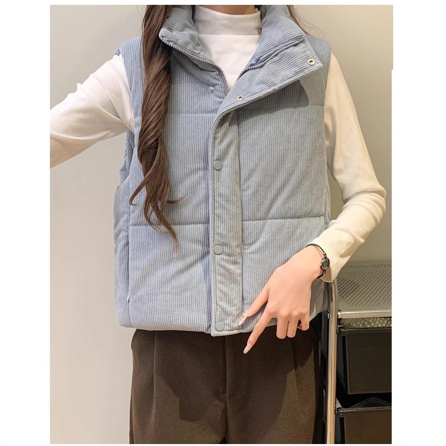 Corduroy Short Down Cotton Vest Women's Autumn and Winter Outerwear New Korean Style Loose Waistcoat Vest Jacket