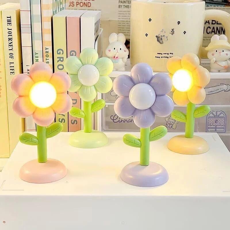 Mini Flower Led Night Light Cute Colorful Floral Desktop Ornament Soft Glow Small Table Lamp For Girls Kids Bedroom Holiday Gift
