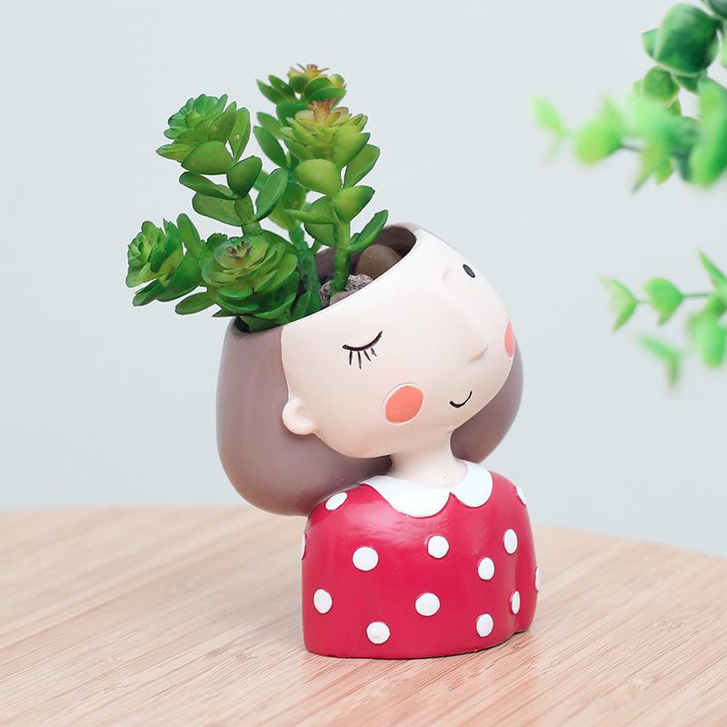 Cartoon Girl Design Resin Plant Flower Pot Succulent Planter Flowerpot Home Decoration(withoutPlant)