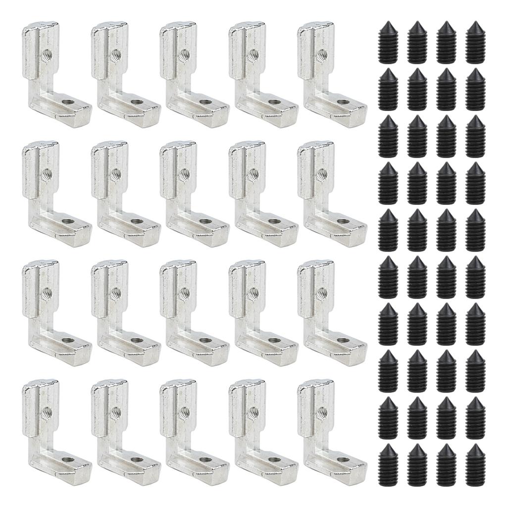 20Pcs Silver 4040 T Slot L Shape Corner Bracket With 40Pcs Screws For Aluminum Profiles With A Slot Size Of 6mm Hardware Tools