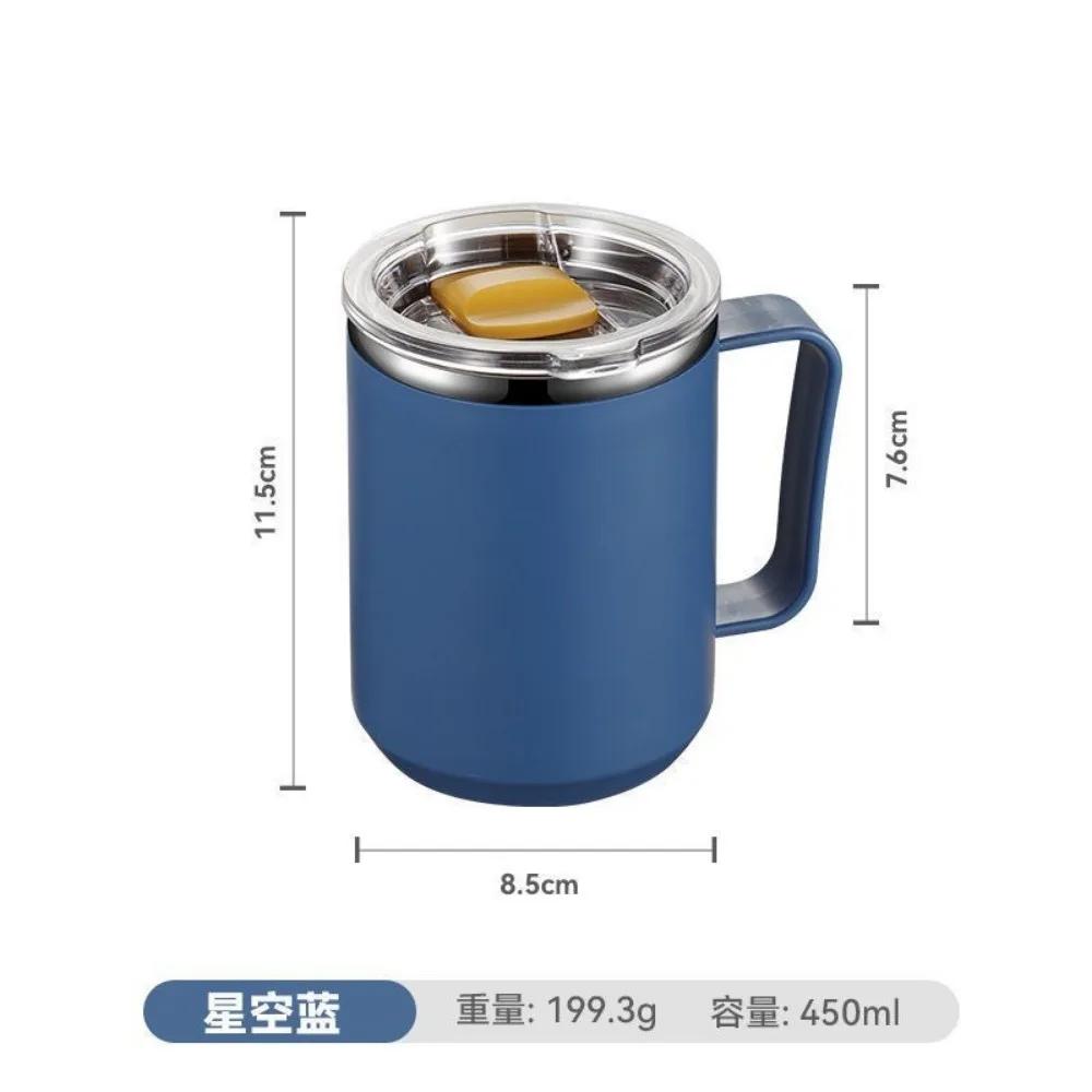 1PC 450ML Coffee Cup with Handle Lid Straw Insulated Cup Vacuum Stainless Steel Double Layer Large Capacity Portable Traveling