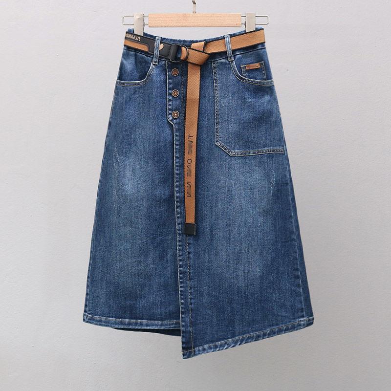 Frühling Sommer Jeansrock Damen Elastisch Hochtailliert A-Linie Hüftumspielende Röcke Lässig