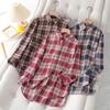 Women's Brushed Plaid Shirt, 2026 Spring Retro Hong Kong Style, Versatile Long Sleeve Plus Size, 200 Jin.