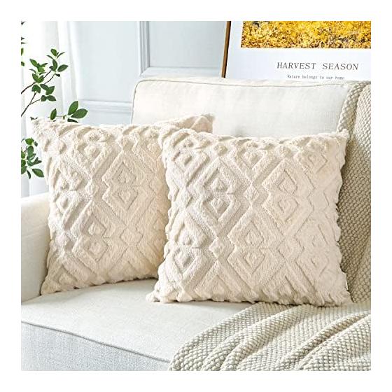 OTOSTAR Cushion Cover 45 45cm Scandinavian Set of 2 Short Wool Velvet Stylish Cute Soft Pattern Diamond Modern Elegant Zipper Interior Sofa Cushion