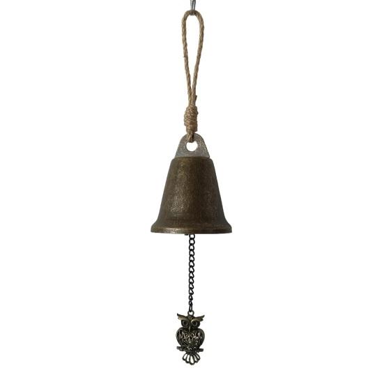 Vintage Hanging Bell Rustic Metal Wind Chime Retro Hanging Wind Bell with Owl or Leaf Pendant for Home Entrance Farmhouse Garden Decoration