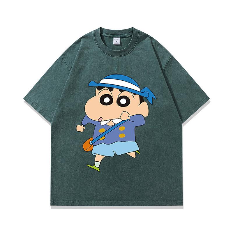 Tide Brand American Retro Fried Color Old Short-Sleeved T-Shirt Japanese Animation Printing Multi-Color Heavy Cotton Half-Sleeve