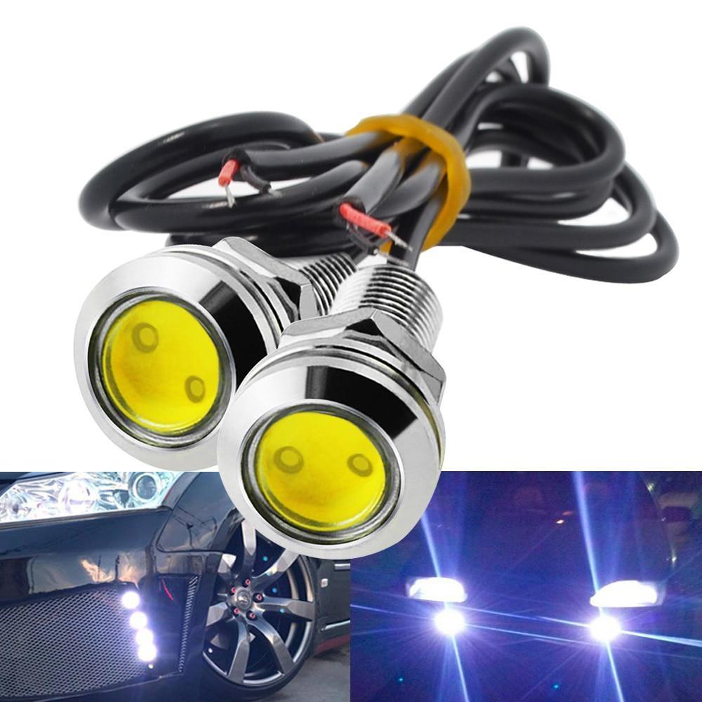 2 stk Ny 18MM bil Eagle Eye Silver Shell DRL Led Kjørelys LED 12V Backup Rygge parkeringssignal Biler Lampe