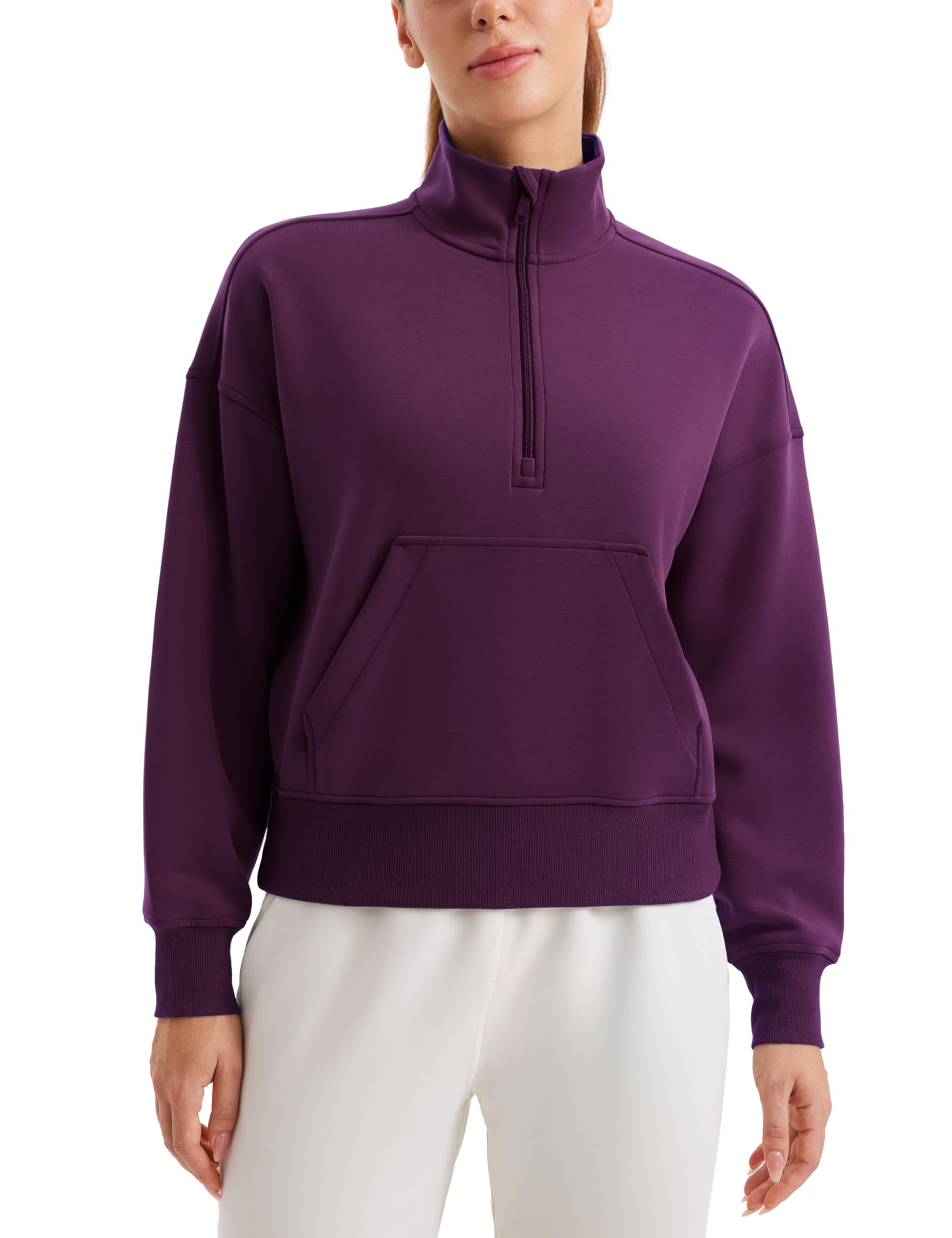 

CRZ YOGA Long Sleeve Hoodie with Casual Sportswear with Plum Size XL Women s Loose-Fit Half-Zip, Pockets, SoftAura, Magenta,