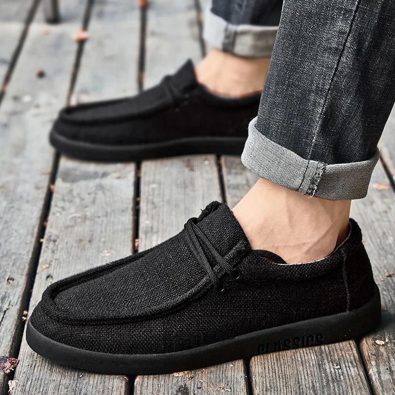 Men's Casual Canvas Shoes Men's Loafers  Breathable Soft Soled Driving Skateboard Shoes Summer Khaki Comfortable Commuting Shoes