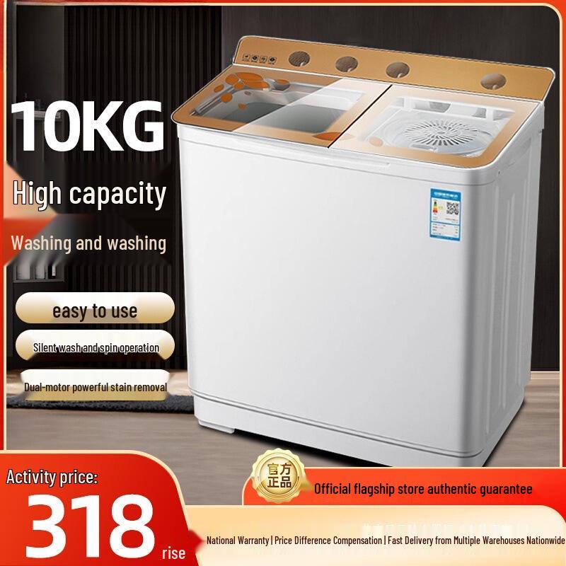 Dual Tub Semi-Automatic Washing Machine, 10kg Large Capacity for Dorms & Rentals