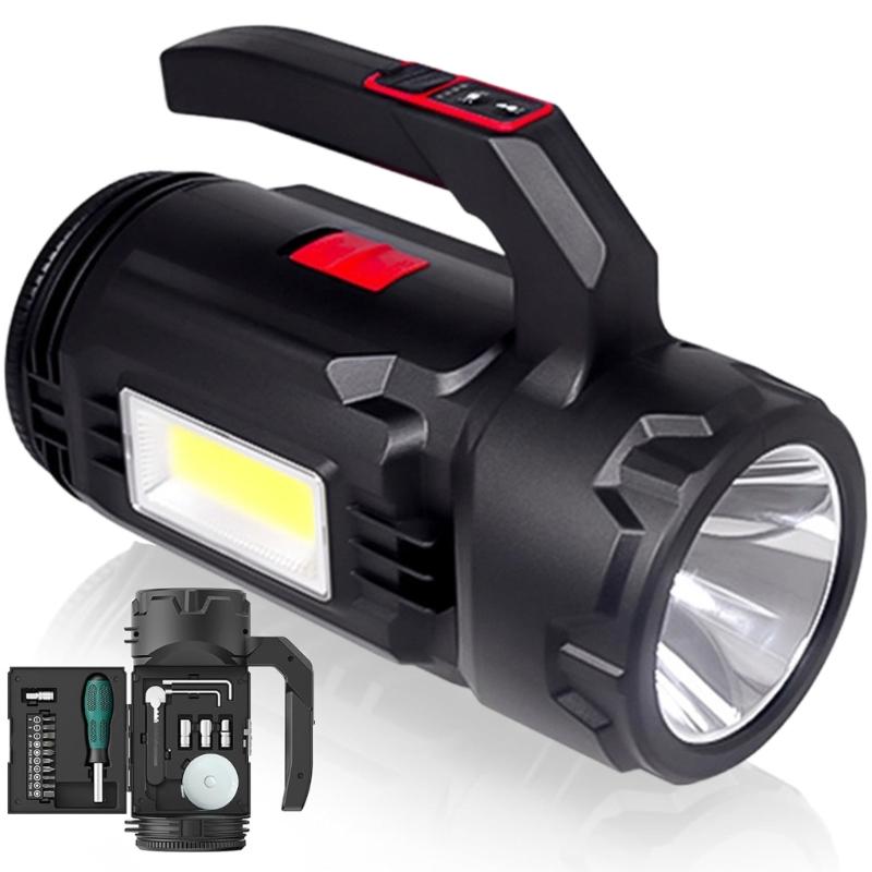 Practical LED Spotlights with Front and Side Lights, Integrated Carry Handle, USB Type C Charging, and 3 Mode for Outages and Garage Tasks