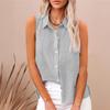 Women Shirt Lapel Sleeveless Button Down Shirt Pure Color Loose Fit