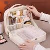 Tote Pu Fashion Women Travel Makeup Bag Large Capacity Organizer Cosmetic Toiletry Pouch Detachable Double Layer Makeup Bag