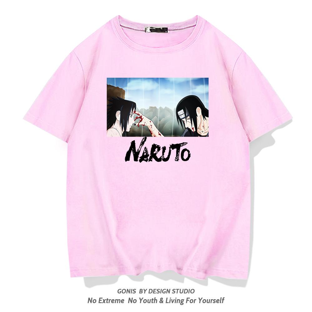 Naruto T-shirt male Japanese anime Sasuke Uchi Hasuki family trendy brand youth pure cotton loose top