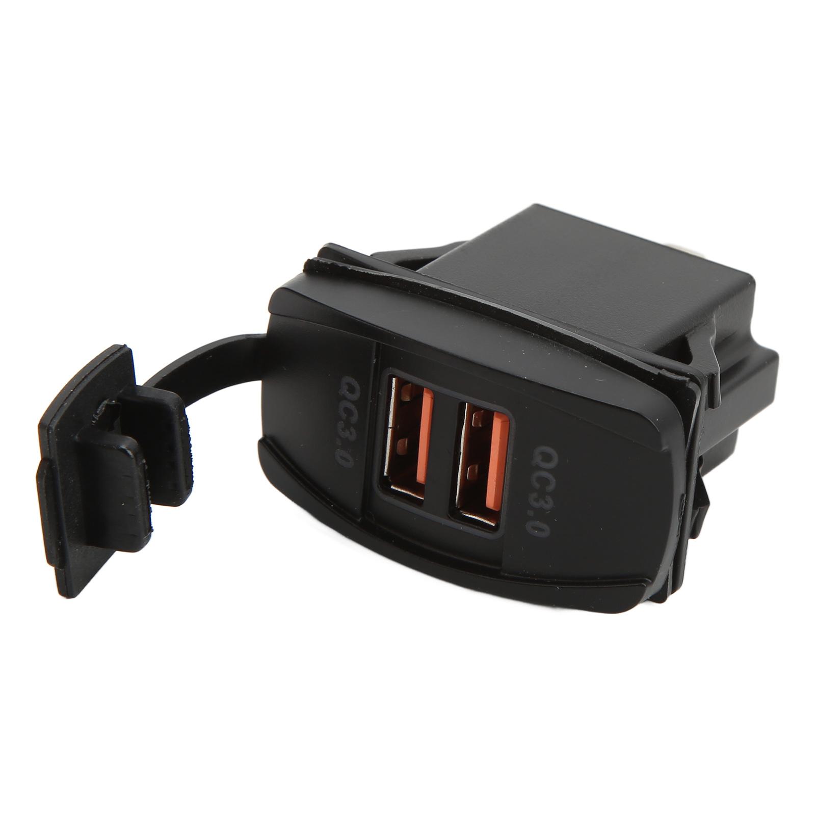 

Black Universal Rocker Switch Style Dual USB Car Charger QC3.0 Fast Charge Socket with LED Backlight