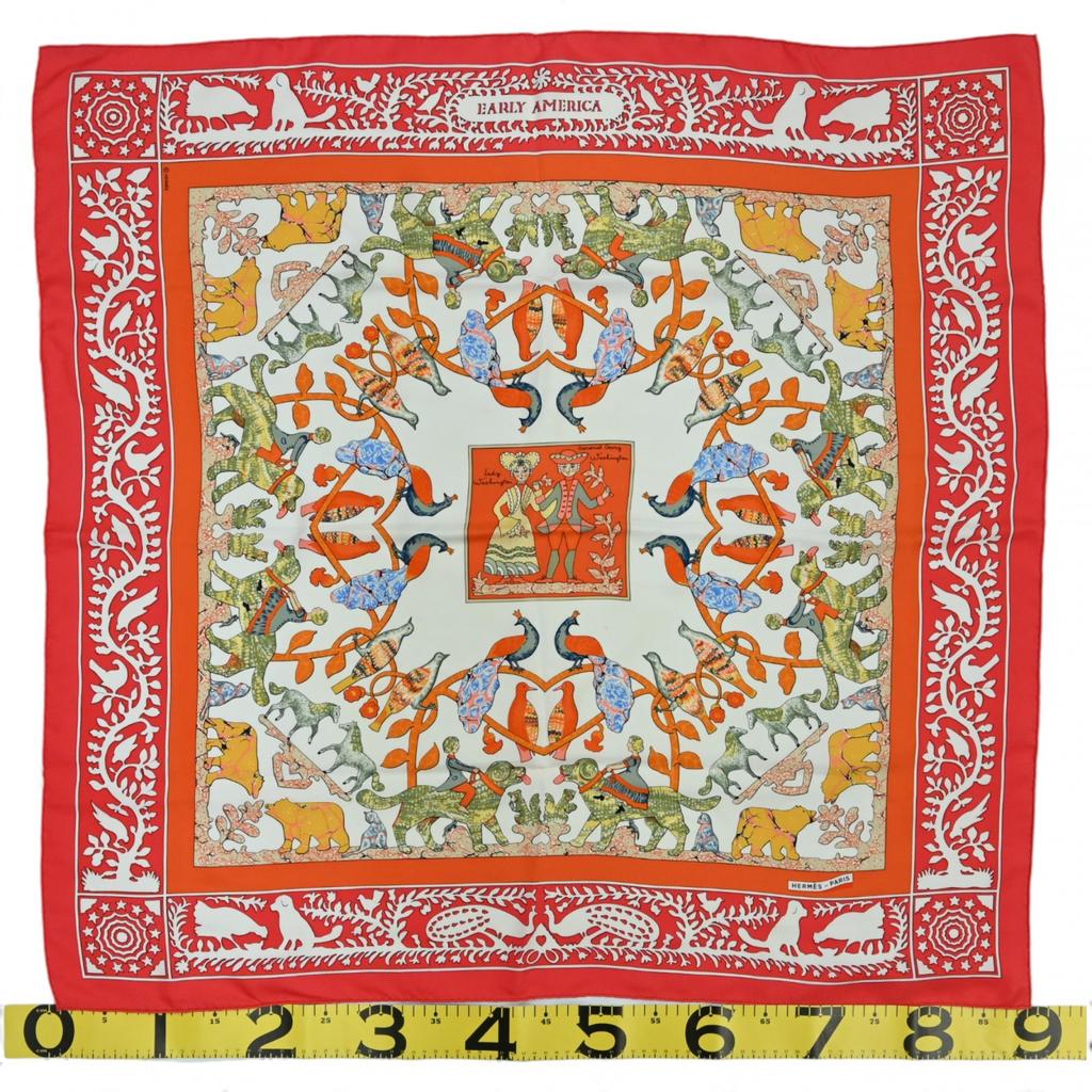 Auth HERMES Carre 90 Scarf Early America Silk he6616sm Used