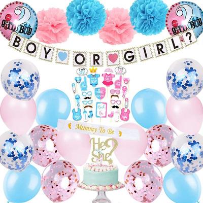 Gender Reveal Party Supplies Baby Shower Decoration Boy Or Girl Flag Confetti Balloon Photo Props 
