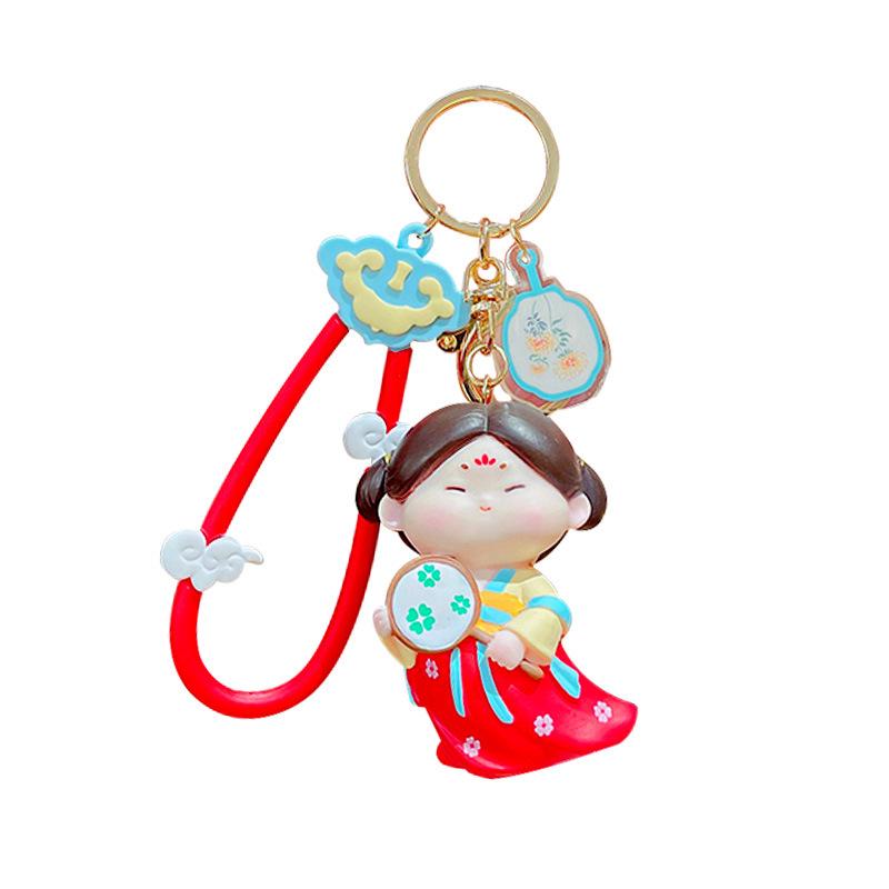 Cartoon Ancient Style Guochao Tang Small Sugar Vinyl Doll Keychain Cute Female Bag Pendant Key Chain Gift