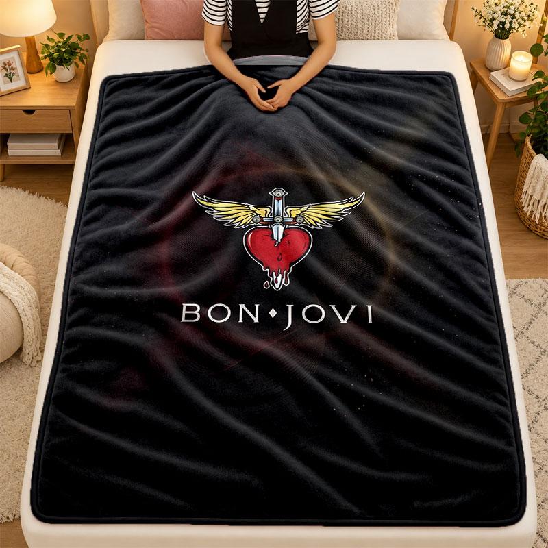 Flannel BlanketBon Jovi Warm Soft Throw Blanket for Indoor Sofa Bed Living Room Use