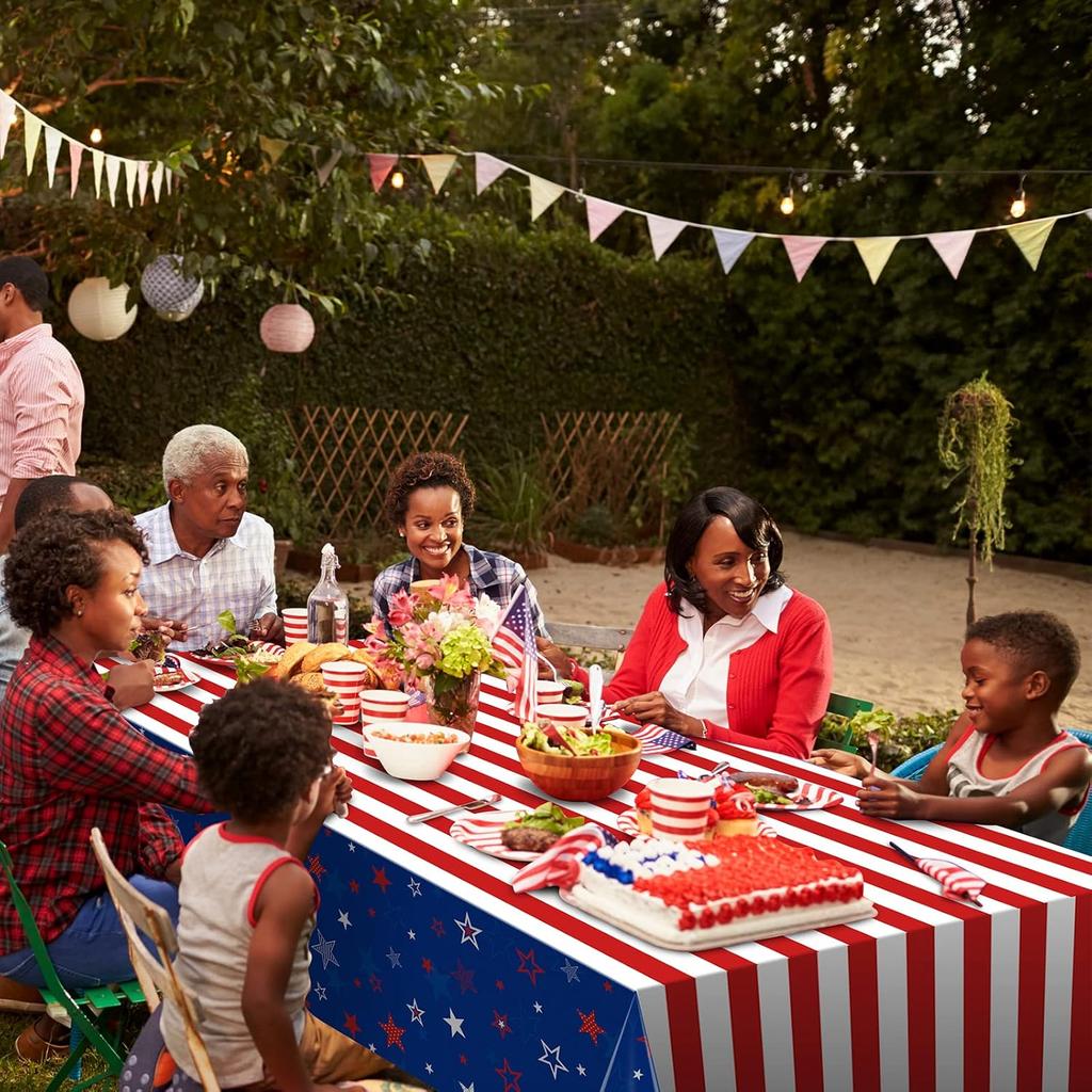 3Pcs Patriotic Tablecloths for 4th of July Decorations,Red White Blue Star Plastic Disposable Table Cover for Fourth of July Memorial Patriotic Day