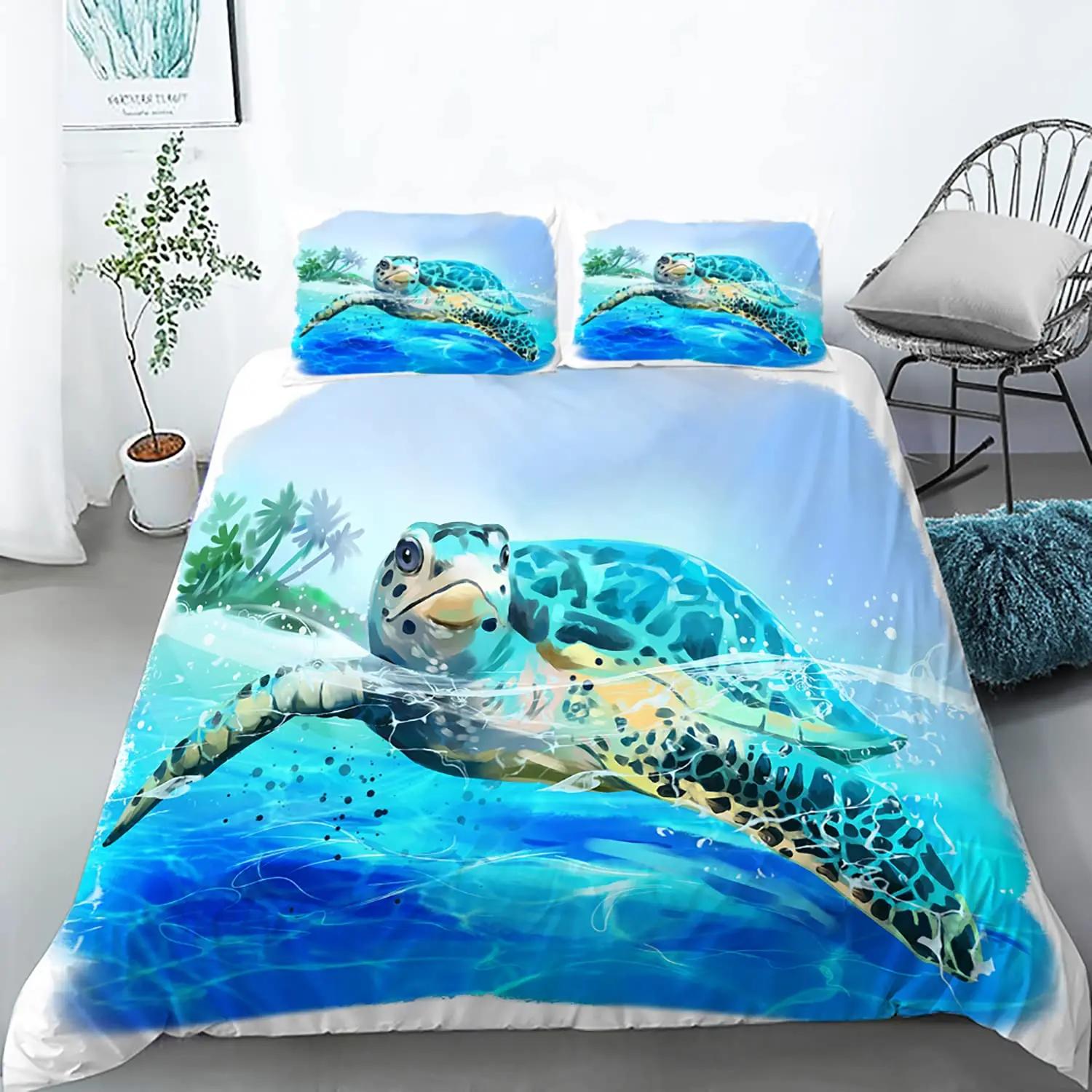 

Комплект підодіяльника з морською черепахою розміру кінг, підодіяльник на тему океанічної черепахи для підлітків, хлопчиків і дівчаток, м який поліестеровий чохол для ковдри 135x200cm 2pcs