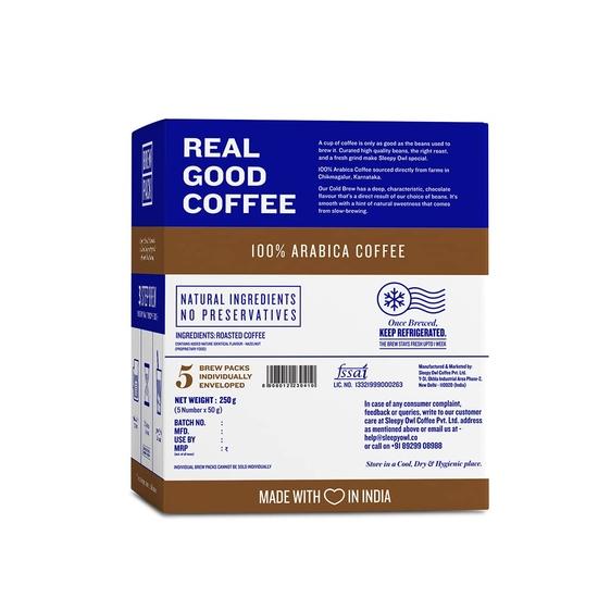 Sleepy Owl Hazelnut Cold Brew Coffee Bags | Set of 5 Packs - Makes 15 Cups | Easy 3 Step Overnight Brew - No Equipment Needed