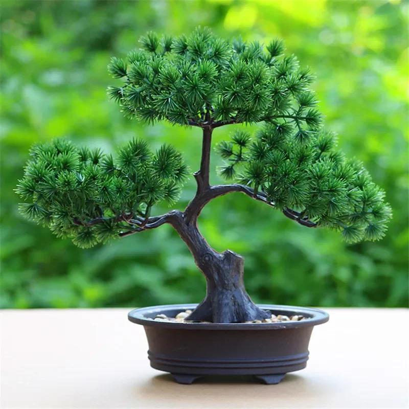 Umělé květiny Bonsai Zelená rostlina Zen Simulovaný strom Borovice Hrnkový květináč Stolní dekorace Dekor Fengshui Prohlížení rostlin