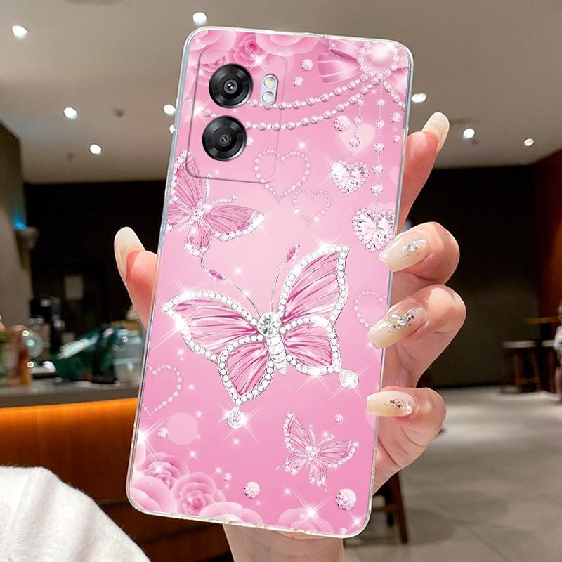 Case For OPPO A57 5G/A77 5G/Realme V23 5G/Narzo 50 5G Flower Butterfly Phone Cases Soft Silicone Transparent TPU Jelly Cover