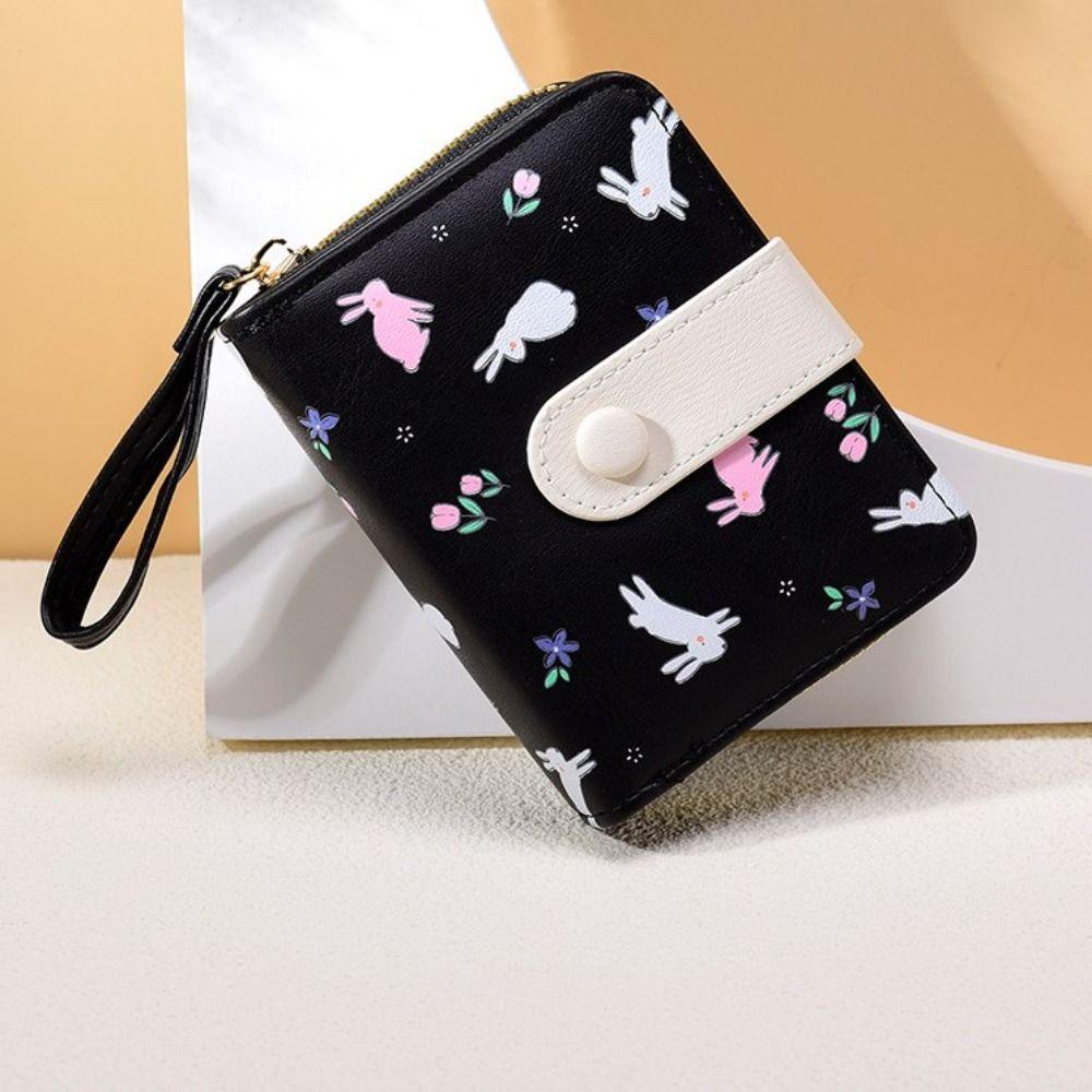 Multi-card Slot Rabbit Folding Wallet Lovely PU Leather Wallet Sweet Rabbit Purse Bag  Women