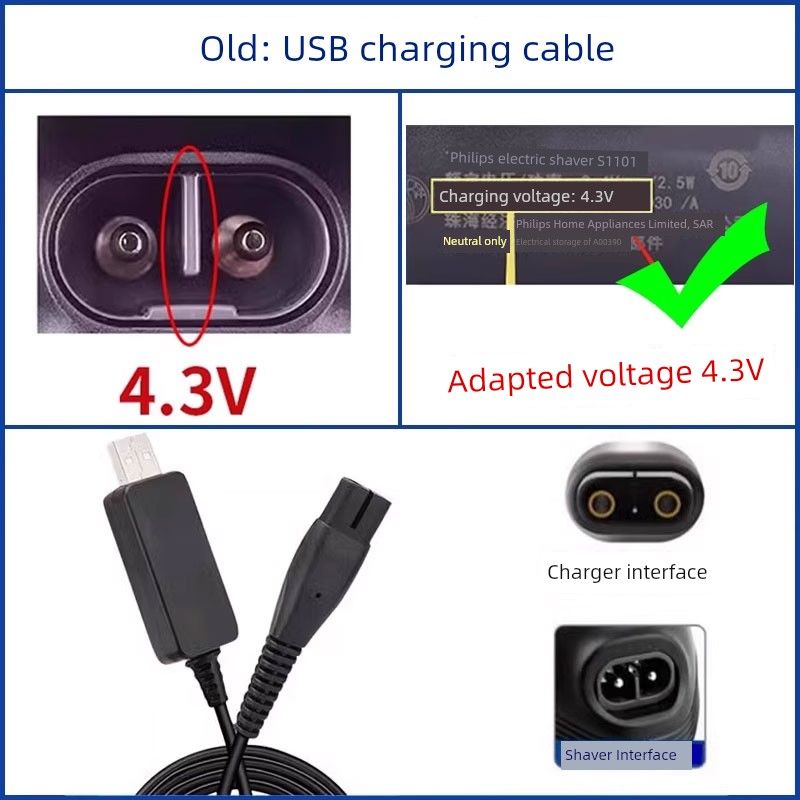 

Suitable for Philips Shaver S1113 Charger 1000series S1112 1213 S1115 Charging Cable USB Cable [Old Model: 4.3V]