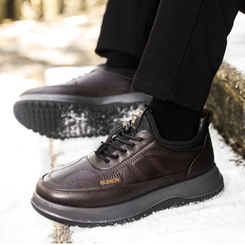Winter New Cotton Shoes Men's Velvet Warm Thick-soled Casual Shoes Leather Surface Waterproof and Wear-resistant One-pedal Sports Men's Shoes